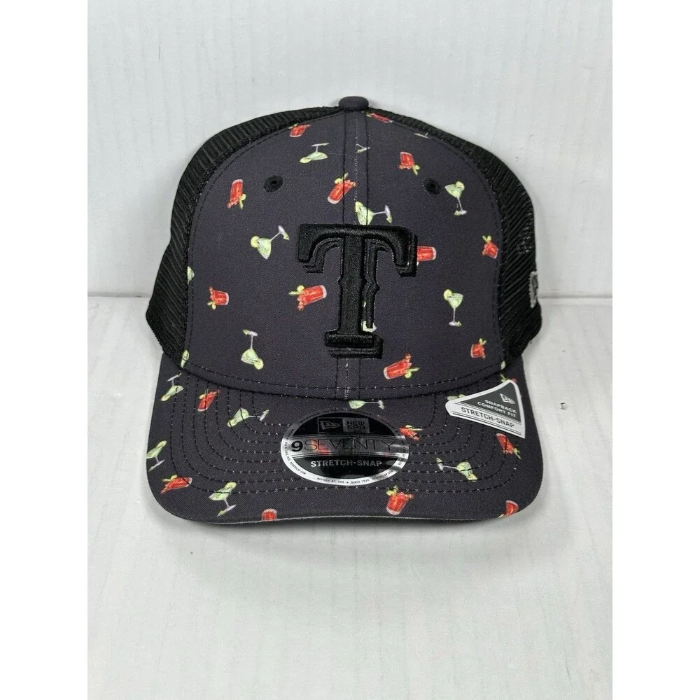 New Era Texas Rangers Drinks Pattern MLB 9SEVENTY Stretch-Snap Hat Cap NWT